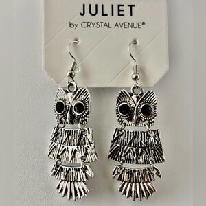 Juliet By Crystal Avenue Owl w/black rhinestone eyes, fish hook  drop,bendable